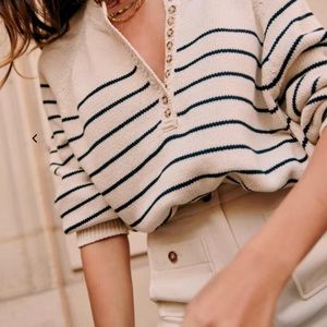 Sezane Leontine Jumper Sweater Ecru Navy XS Used